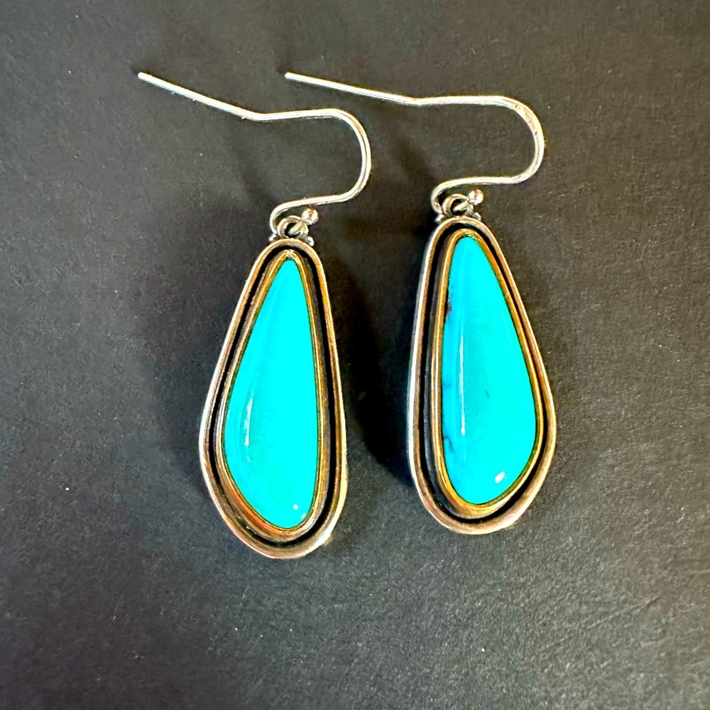 James Avery Silver Bronze Turquoise Puerto De Luna Dangle Earrings